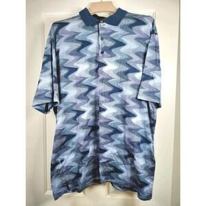 Bugatchi Uomo Men’s Large Polo Shirt Blue Zig Zag Geometric Mercerized Cotton L